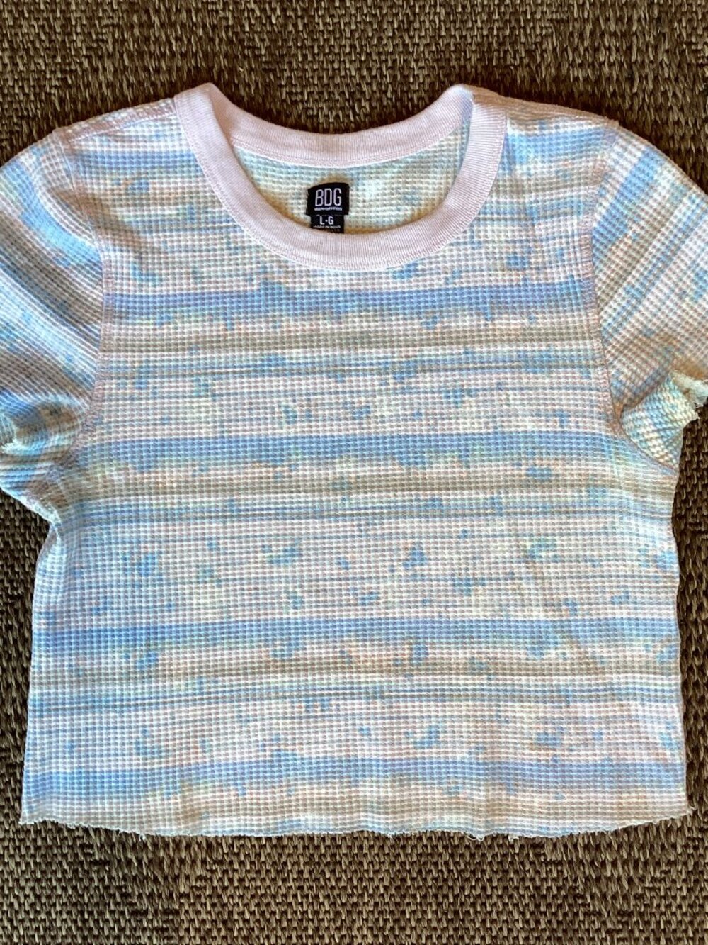 BDG Pastel Striped Waffle Knit Crop Tee - Large